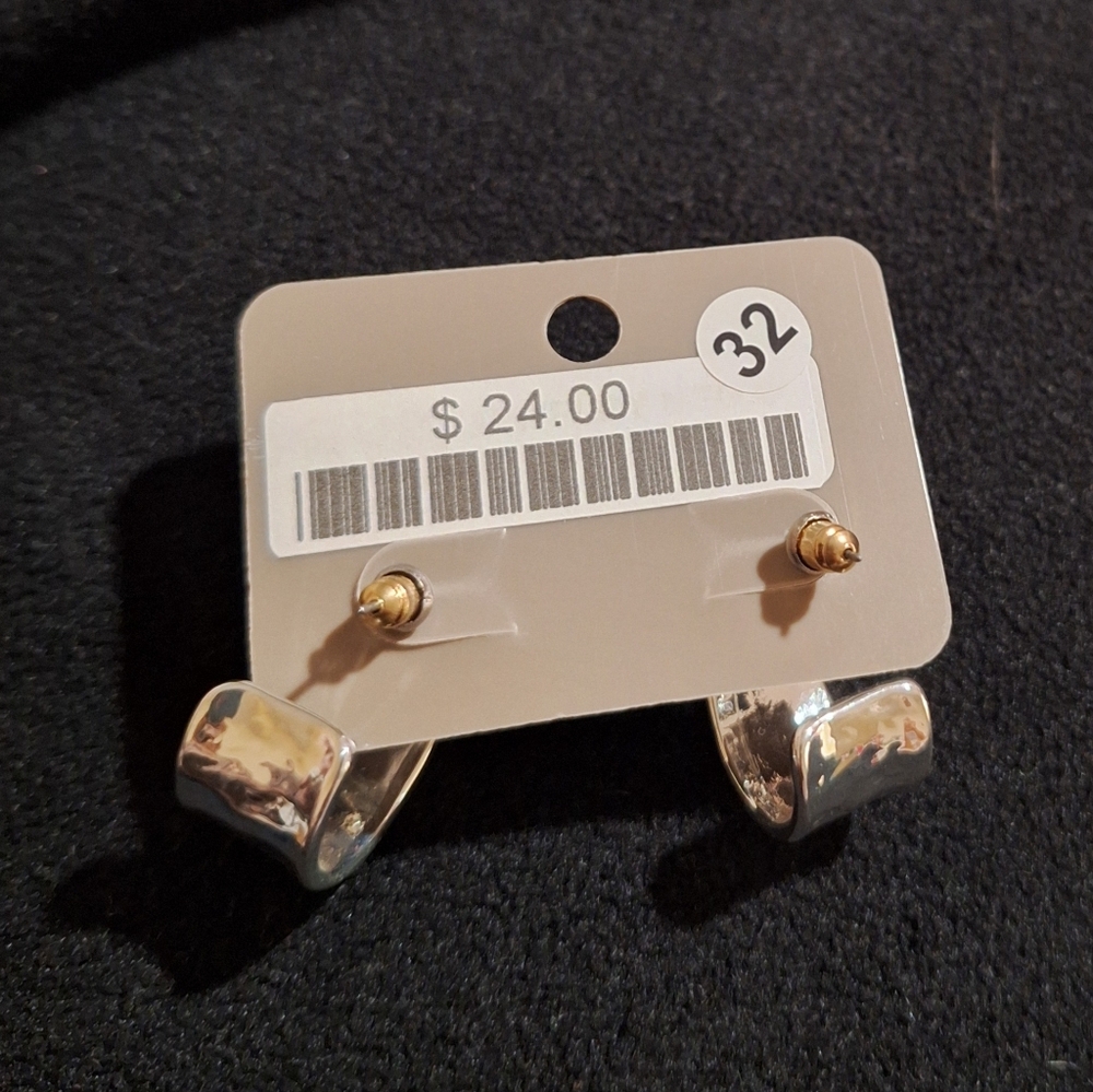 Chico's Shiny Silver Statement Earrings NWT Hoops - Picture 5 of 5